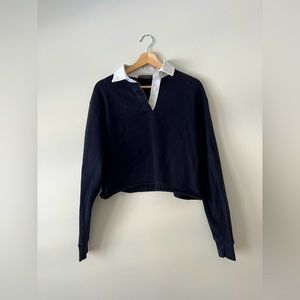 WOMENS NAVY QUARTER BUTTON UP - BRANDY MELVILLE